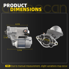 19269-63013 Starter Compatible with Kubota BX24 BX25 BX1850 BX1860 BX2230D BX2350D D950BH Z602E V1305 BX1860 BX1870 KH-36 KH-41 Engine D902 Traoctor Replaces# 19269-63010 410-52020 19258