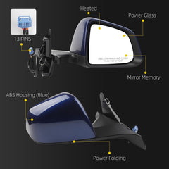 Side Rear View Mirror Compatible with 2020-2024 Tesla Model Y Door Rearview Mirror Heated Power Glass Mirror Memory Power Folding Passenger Right 1594112-00-C 159411200C(13pin Deep Blue)