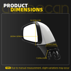 Left Driver Side Mirror Compatible with 2017-2022 Chevy Trax with Power Heated Glass, Manual Folding, White Mirror Cover Replace# GM1320579 42464040 (5Pins)