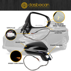 Door Mirror Right Passenger Side Mirror Compatible With 2016-2022 Lexus RX350 2018-2022 RX350l RX450h RX450hl with Heated/Memory/Signal Light/Power Folding (15pin) 87910-0E251 LX1321170
