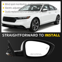 Side Rear View Mirror Compatible with 2023-2026 Honda Accord Power Glass Blind Spot Manual Folding HD Lens White Passenger Right Door Mirror Replace#7620830BA01 HO1321358(5pin)
