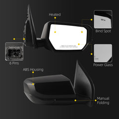 Side Rear View Mirror Compatible With 2023-2026 Chevy Colorado Power Glass Heated Bind Spot Door Mirrors Shell Trim Right Passenger Side Replace# 87845754 85655424 85655424-PFM(6 Pins)