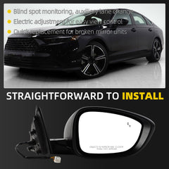Side Rear View Mirror Black Compatible with 2023-2026 Honda Accord Power Glass Blind Spot Manual Folding HD Lens Passenger Right Door Mirror Replace#7620830BA01 HO1321358(5pin)