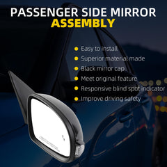 Passenger Side Mirror Compatible With 2018-2023 Hyundai Kona Right Door Mirror w/Power Heated Glass, Manual Folding, Signal Light, Blind Spot Light Replace#87620J9130 (8pins) Black