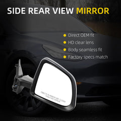 Side Rear View Mirror Compatible with 2020-2024 Tesla Model Y Door Rearview Mirror Heated Power Glass Mirror Memory Passenger Right 1594112-00-C 159411200C(13pin Midnight Silver)