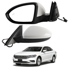 Left Side Mirror Assembly Compatible with 2019-2023 Volkswagen Jetta Driver Side Door Mirror Power Heated Glass Manual Folding Blind Spot Light White Replaces#VW1320182 198074012590(5+2pin)