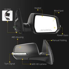 Side Rear View Mirror Compatible with 2022 2023 Chevy/Chevrolet Traverse LT Door Rearview Mirror Heated Turn Signal Blind Spot With HD Camera Passenger Right 84952626(10pin)