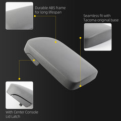 Center Console Lid Compatible with 2005-2015 Toyota Tacoma Front Seat Center Console Armrest Lid Replace# 58905-AD020-B0（Gray）