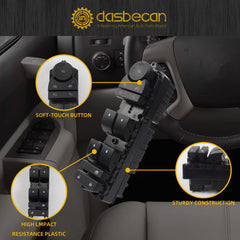 Dasbecan 20835553 Power Window Door Lock Switch Driver Side Compatible with 2007-2014 Chevy Tahoe Avalanche Silverado Suburban/GMC Sierra Yukon 1500 2500 3500 Replaces# 15093440 15906881