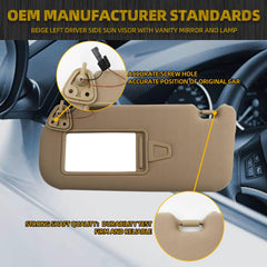 Left Driver Side Sun Visor with Vanity Light |Makeup Mirror| Compatible with Hyundai Elantra 2007-2010 Replace# 852012H0208M 85201-2H110-8M 85202-2H110-8M 85201-2H110-4W 85202-2H110-4W(Beige)