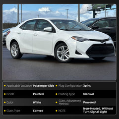 Right Passenger Side Mirror Compatible with Toyota Corolla 2014-2019 Power Glass Manual Folding Non-Heated Paint to Match Door Mirror Assembly Replaces 8791002F81C0 White 3Pins