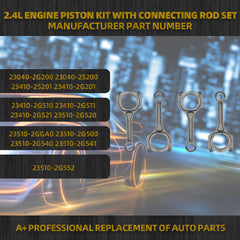 2.4L Engine Piston Kit With Connecting Rod Set Compatible with Hyundai Sonata 2011-2019 Tucson 2014-2019 Kia Optima Sorento 2011-2019 Sportage 2014-2019 Replace#23040-2G200