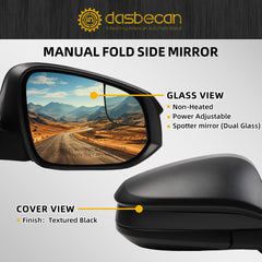 Passenger Side Door Mirror Compatible with 2016 2017 2018 Toyota RAV4 Non-Heated Power Adjustable Manual Fold Spotter Mirror Rear View Right Side Mirror Black 3 Pins TO1321345 ‎87910-0R200