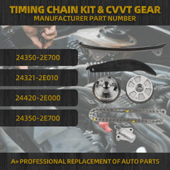 Timing Chain Kit with CVVT Camshaft Gear Sprockets Compatible with 2017-2021 Hyundai Elantra Kona Veloster 2017-2022 Kia Forte Forte5 2.0L Replace 24350-2E700 24321-2E010