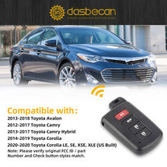 Key Fob Replacement Compatible with Toyota Avalon 2013-2018, Camry 2012-2017, Corolla 2014-2020 Smart Proximity Keyless Entry Remote Control Replaces HYQ14FBA 89904-06140 314 MHz 4 Buttons