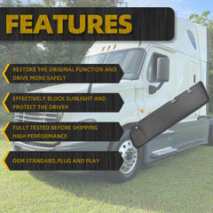 Right Passenger Side Luxury Sport Truck Sunvisor Shade Assembly with Vanity Mirror Compatible with Freightliner Cascadia 2007-2017 (After June 2007) Replace# 924-8006