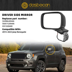 Driver Side Door Mirror Compatible with 2015-2023 Jeep Renegade Heated Manual Fold Power Glass Left Mirror Replaces# 5VZ86LXHAA (5Pins）