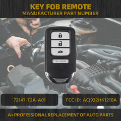 Key Fob Remote Keyless Entry Remote Control Compatible with Honda Civic 2014-2015 Honda Accord 2013-2015 Replace 72147-T2A-A01