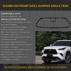 Front Grill Bumper Mesh Cover Grille Trim Compatible with 2020-2024 Toyota Highlander L, LE, XLE, Bronze Edition, Limited, Platinum, Nightshade (Black)