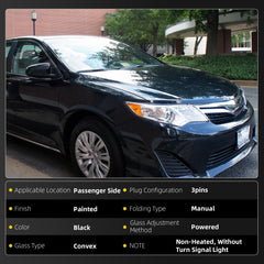 Passenger Side Door Mirror Compatible with 2012-2014 toyota camry Power Glass Adjustment Manual Fold Non-Heated Painted Right Rearview Mirror Assembly Replace TO1321275 8790806400 8790806401