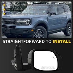 Side Rear View Mirror Compatible with 2021-2025 Ford Bronco Sport Power Glass Blind Spot Manual Folding HD Glass Lens Door Mirror Passenger Right Replace#M1PZ17682B M1PZ17682B-PFM(5pin)