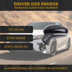 Left Driver Side Door Mirror Assembly Compatible with Toyota Camry 2018-2024 Power Heated Turn Signal Lights Glass Blind Spot Detection Manual Folding 7 Pins TO1320368 87940-06840