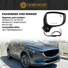 Passenger Side Mirror Heated Manual Fold Power Glass w/Turn Signal Blind Spot Detection Compatible with Mazda CX-5 CX5 2017-2024 Right Door Mirror Assembly Replaces MA1321200 (7Pins)