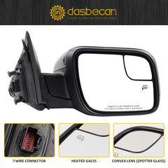 Right Passenger Side Door Mirror Compatible with Ford Explorer 2011-2019 Power Adjusted Glass Heated with Turn Signal Light Puddle Lamp Blind Spot Glass Replaces FO1321554 Black 7Pins