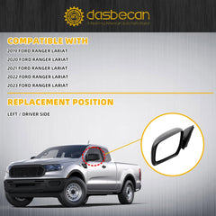 Left Driver Side Mirror Compatible with 2019-2023 Ford Ranger Lariat Matte Black Door Mirror with Power Electric Glass, Powel Folding, Blind Spot Glass Replace# FO1320683 KB3Z-17683-G(7 pins)