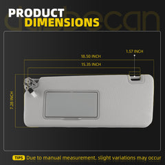 Left Side Sun Visor Compatible with Nissan Titan QX56 Armada(Grey) For Nissan Titan 2004-2024 QX56 Armada 2004-2014 with Light Replace# 96401-EZ70B