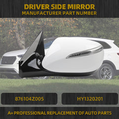 Left Driver Side Door Mirror Compatible with Hyundai Santa Fe Sport 2013-2018 Heated Manual Folding Without Blind Spot With Turn Signal Light Replaces# 876104Z005 HY1320201 6pins White