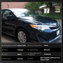 Driver Side Mirror Compatible with 2012-2014 toyota camry Non-Heated Manual Fold Left Side View Door Mirror Assembly Black Replaces#TO1320275, 8790906400, 8790906401 3Pins