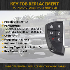 Key Fob Replacement Compatible with GMC Yukon Chevy Suburban Tahoe 2021-2023 Keyless Entry Remote YG0G21TB2 433MHz 6 Buttons