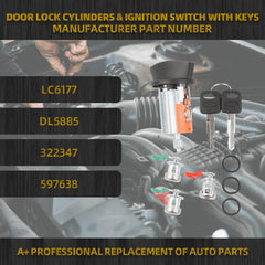 Door Lock Cylinder & Ignition Switch with Keys Compatible with Ford Explorer Sport Trac 2001-2004 F150 1997-2003 F250 F350 1998-2004 Replaces LC6177 DL5885 322347 597638