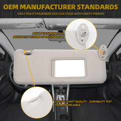Gray Right Passenger Side Sun Visor Compatible with 2005-2010 Toyota Scion TC Replaces# 74320-21210-B3