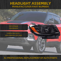 Halogen Headlight Assembly Compatible With Jeep Compass 2017-2022 Halogen Right Passenger Side Headlamp Replaces# 55112706AE CH2503295