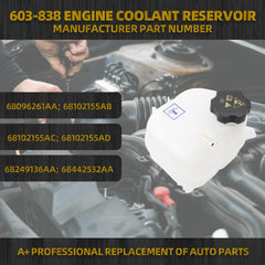 603-838 Engine Coolant Reservoir Compatible with Chrysler 200 2015-2017 jeep Cherokee 2014-2018 Replaces# 68096261AA 68102155AB
