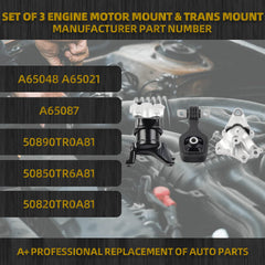 Engine Motor Mount and Trans Mount Compatible with 2012-2013 Honda Civic 1.8L Coupe/Sedan Replaces# A65048 A65021 A65087 50890TR0A81 50850TR6A81 50820TR0A81