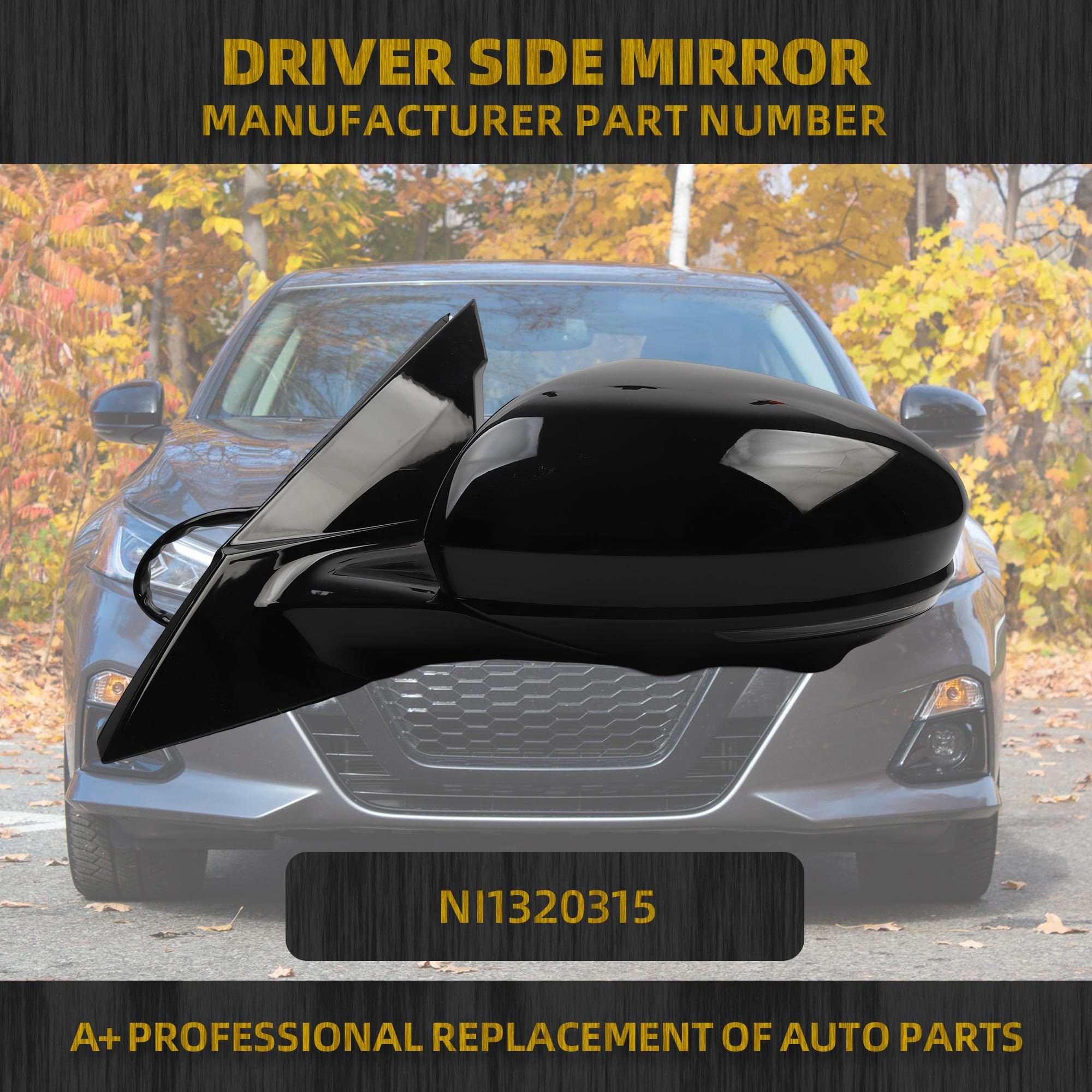 thumbnail image 2 of Driver Side Left Power Mirror For 2019-2023 Nissan Altima – Manual Folding, 3-Pin, Black 2 of 5