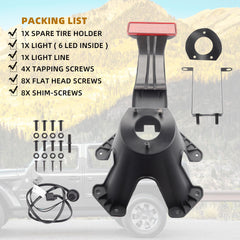 55397217AJ Spare Tire Holder Bracket Tire Carrier Rack Compatible with Jeep Wrangler JK 2007-2018 68048581AA High Center Mount 3rd Third Brake Light Assembly with Line