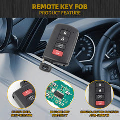 Key Fob Replacement Compatible with Toyota Highlander 2014-2019 Smart Proximity Keyless Entry Remote Control Replaces HYQ14FBA 89904-0E121 4 Buttons