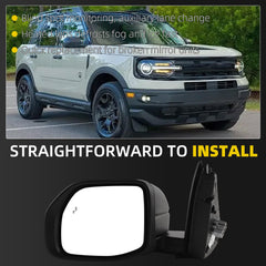 Side Rear View Mirror Compatible with 2021-2025 Ford Bronco Sport Power Heated Glass Blind Spot Manual Folding HD Glass Lens Door Mirror Driver Left Replace# M1PZ17683B M1PZ17683B-PFM(7pin)