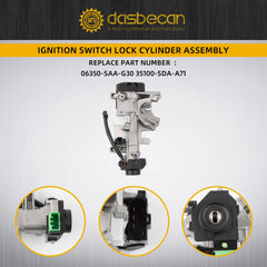 Ignition Switch Lock Cylinder Assembly with Door Lock Cylinders Compatible with Honda Accord CRV FIT Odyssey Civic 2003-2008, Replace# 06350-SAA-G30 35100-SDA-A71 (with Chip ID48 Keys)