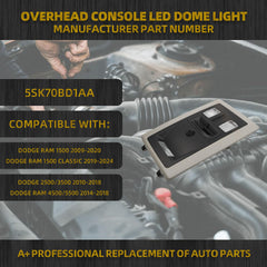 Overhead Console LED Dome Light Compatible with Dodge Ram 1500 4500 5500 2009-2020 1500 classic 2019-2024 Dodge 2500 3500 2010-2018 OEM Replace 5SK70BD1AA