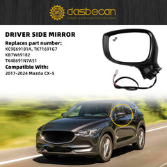 Left Driver Side Mirror Compatible with Mazda CX-5 2017-2022 Heated or Non-heated, Manual Fold Power Glass Turn Signal Blind Spot Detection, Black Door Mirror #KC9E69181A (7Pins)
