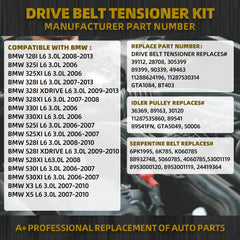 Serpentine Belt Drive Tensioner Pulley Kit Compatible with BMW 128i 325i 325xi 328xi 330i 330xi 525i 525xi 528i 528xi 530i 530xi 2006-2013 Replace# ADK0022P