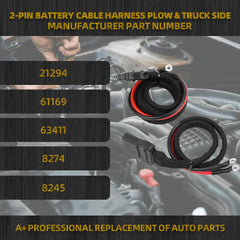 2-Pin Battery Cable Harness Plow &Truck Side Compatible with Western Fisher Snow Plow Replaces# 21294 61169 63411 8274 8245