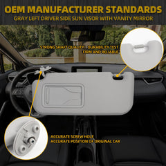 Gray Left Driver Side Sun Visor with Vanity Mirror Compatible with Toyota Corolla 2019 2020 2021 2022 2023 2024 Replaces# 74320-02F50-A0