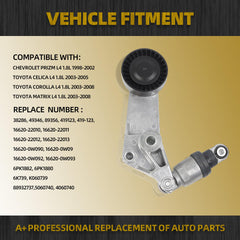 Dasbecan Serpentine Drive Belt Tensioner Pulley Kit Compatible with Chevy Prizm Toyota Celica Corolla Matrix 1998-2008, Replaces# 38286 6PK1880