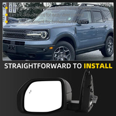 Side Rear View Mirror Compatible with 2021-2025 Ford Bronco Sport Power Glass Blind Spot Manual Folding HD Glass Lens Door Mirror Driver Left Replace# M1PZ17683A M1PZ17683A-PFM(5pin)